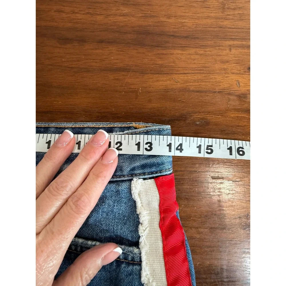 Zara TRF Denim Mini Skirt Blue Medium Wash‎ Red White Side Stripe Size XS 24